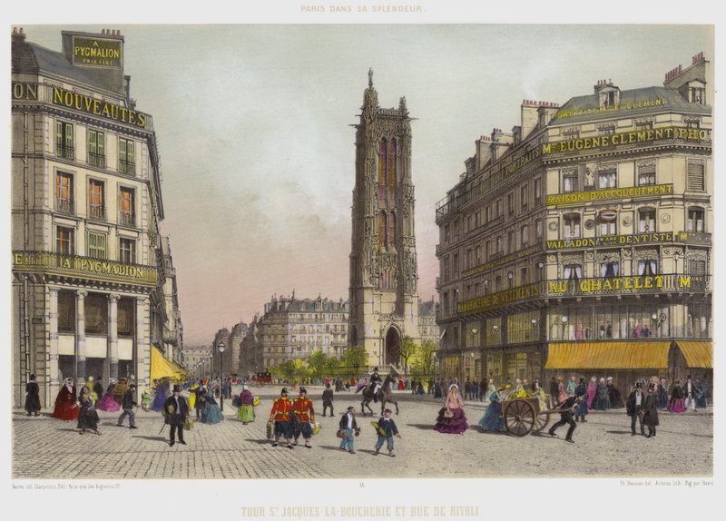 Wieża St Jacques-La-Boucherie i Rue De Rivoli (kolor lito) autorstwa French School