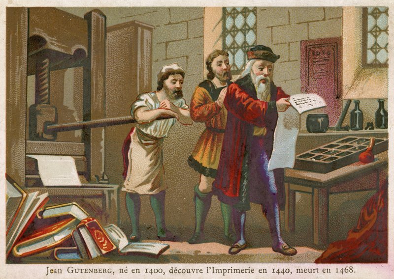 Karta handlowa przedstawiająca Johanna Gutenberg autorstwa French School