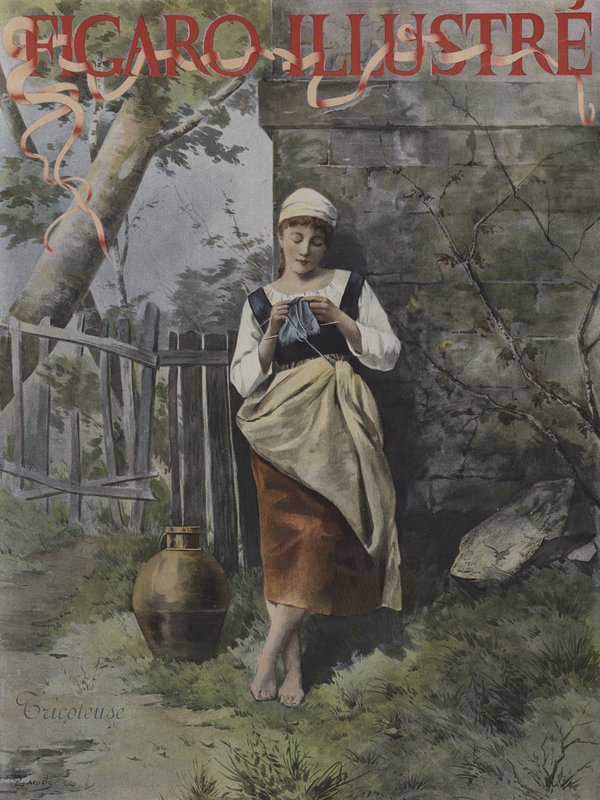 Dzianina (Knitter). Okładka Le Figaro Illustre, wrzesień 1896 (kolor lito) autorstwa French School