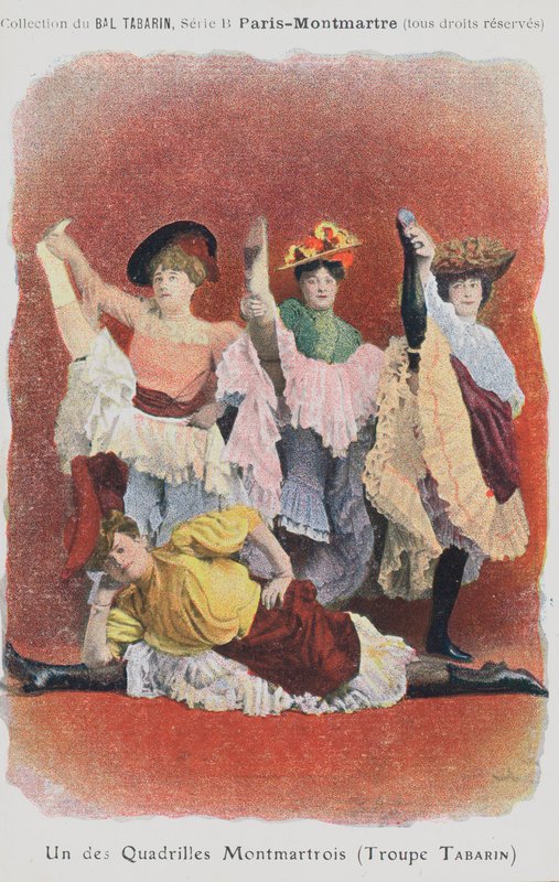 Tancerze Troupe Tabarin w Bal Tabarin (kolorowa litografia) autorstwa French School