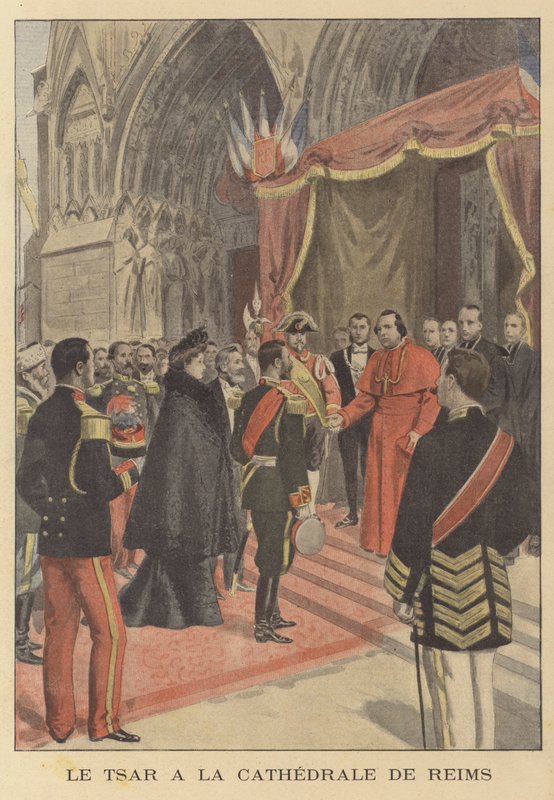 Car Mikołaj II Rosji w katedrze w Reims podczas wizyty we Francji (kolor lito) autorstwa French School