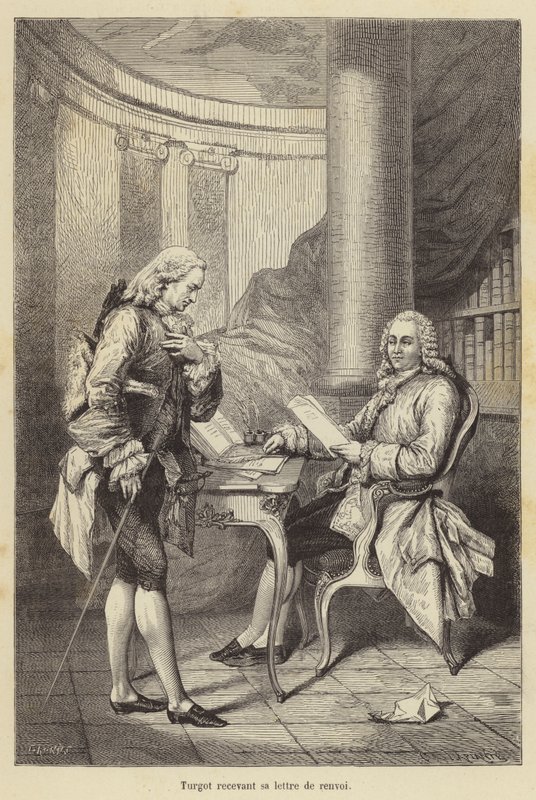 Turgot odbiera pismo zwalniające (grawerowanie) autorstwa French School