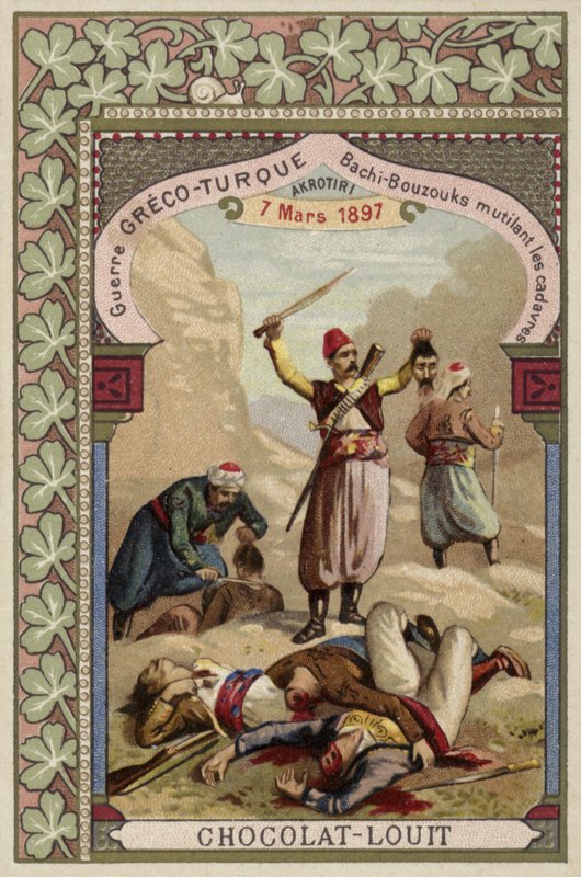 Tureccy bashi-bazouks okaleczający greckie zwłoki, Akrotiri, Kreta, wojna grecko-turecka, 7 marca 1897 autorstwa French School