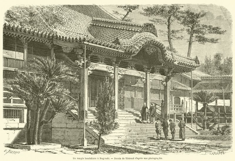 Świątynia buddyjska w Nagasaki (rycina) autorstwa French School