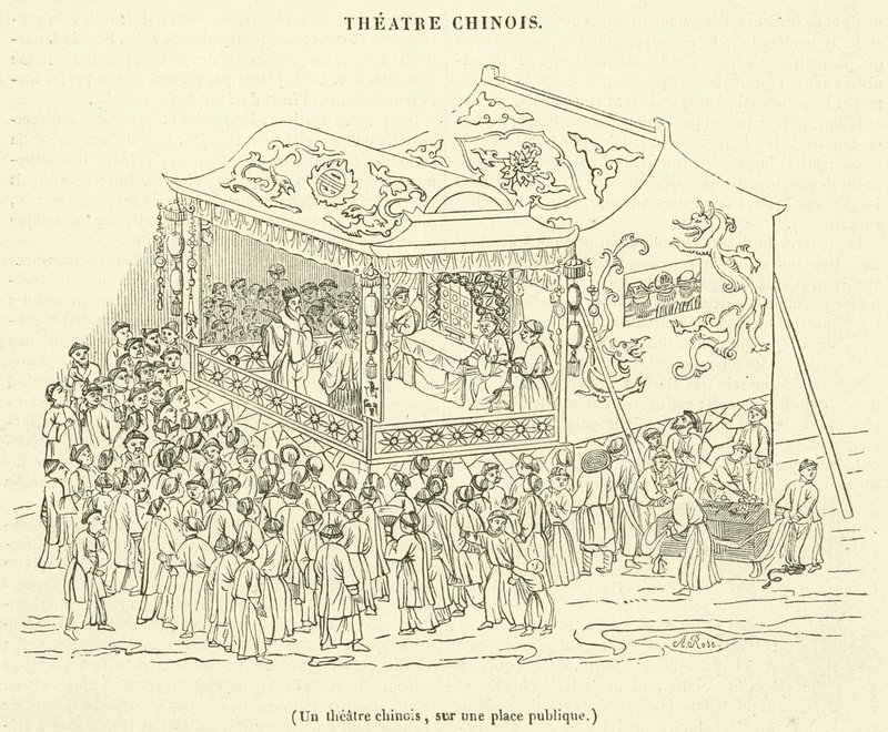 Chiński teatr na placu publicznym (rycina) autorstwa French School