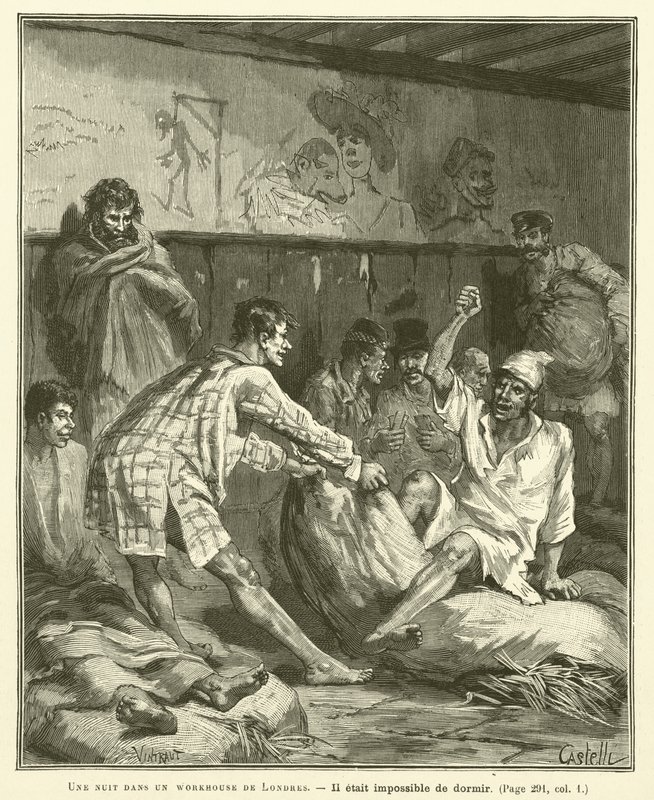 Noc w londyńskim przytułku (grafika) autorstwa French School