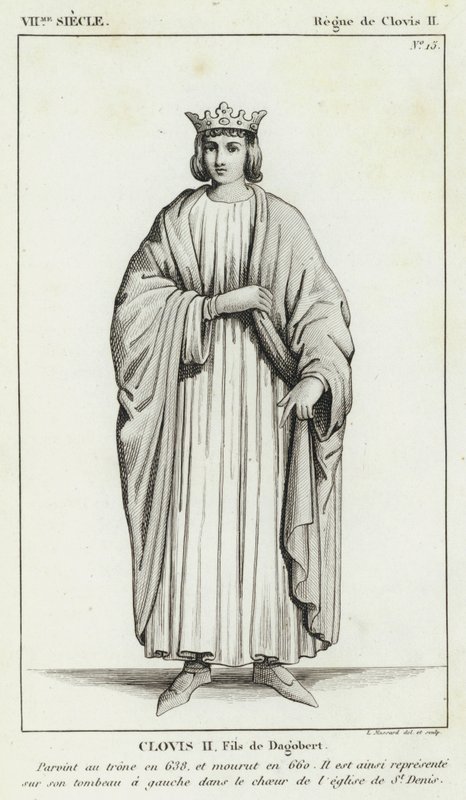 VII wiek, panowanie Chlodwiga II, Chlodwiga II, syna Dagoberta (rycina) autorstwa French School