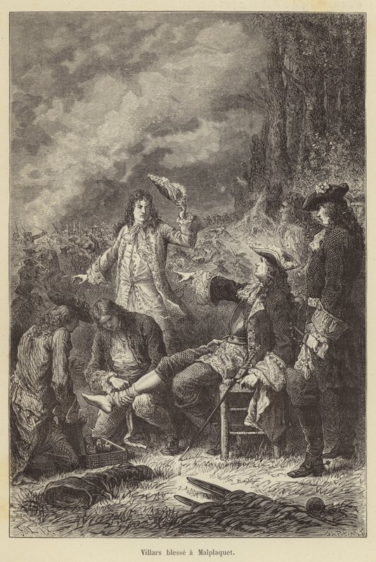 Villars rani Malplaquet (grawerowanie) autorstwa French School