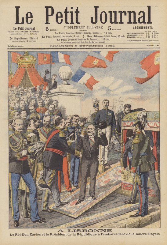 Wizyta prezydenta Francji w Lizbonie (kolorowa litografia) autorstwa French School