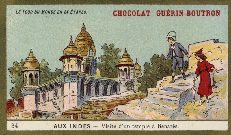 Wizyta w świątyni w Benares w Indiach (chromolitho) autorstwa French School