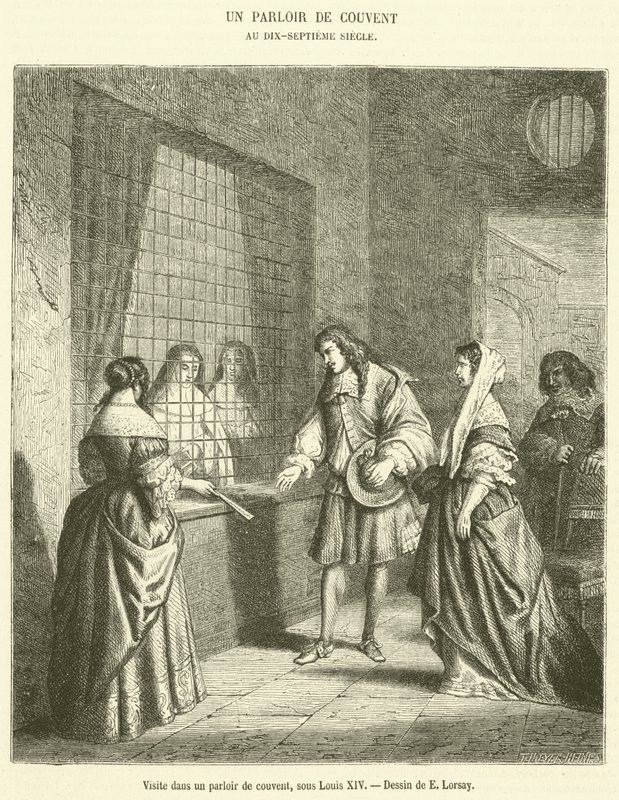 Wizyta w salonie klasztornym pod Ludwikiem XIV (grafika) autorstwa French School