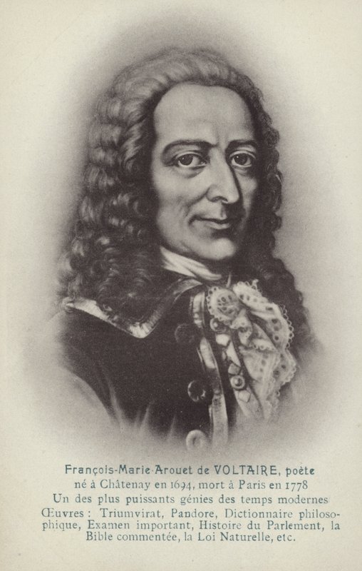 Voltaire (1694-1778), francuski pisarz, filozof i dramaturg (litografia) autorstwa French School