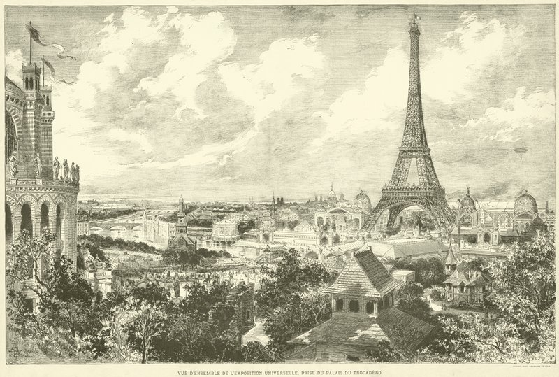 Ogólny widok wystawy powszechnej, zaczerpnięty z pałacu Trocadero (rycina) autorstwa French School