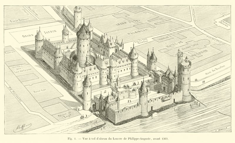 Widok z lotu ptaka na Luwr autorstwa Philippe-Auguste, przed 1362 autorstwa French School