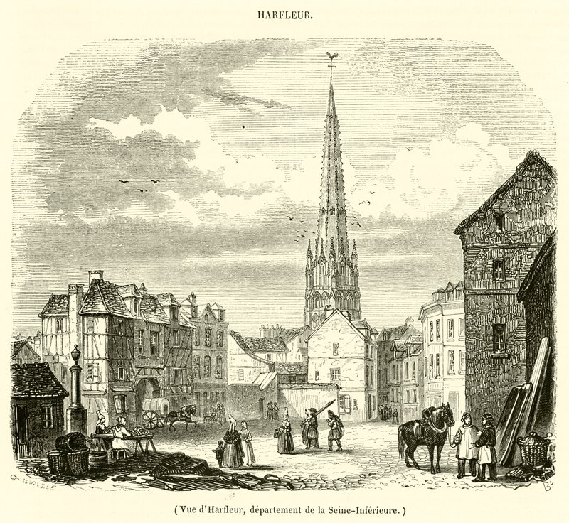 Widok Harfleur, departament Seine-Inferieure (rycina) autorstwa French School