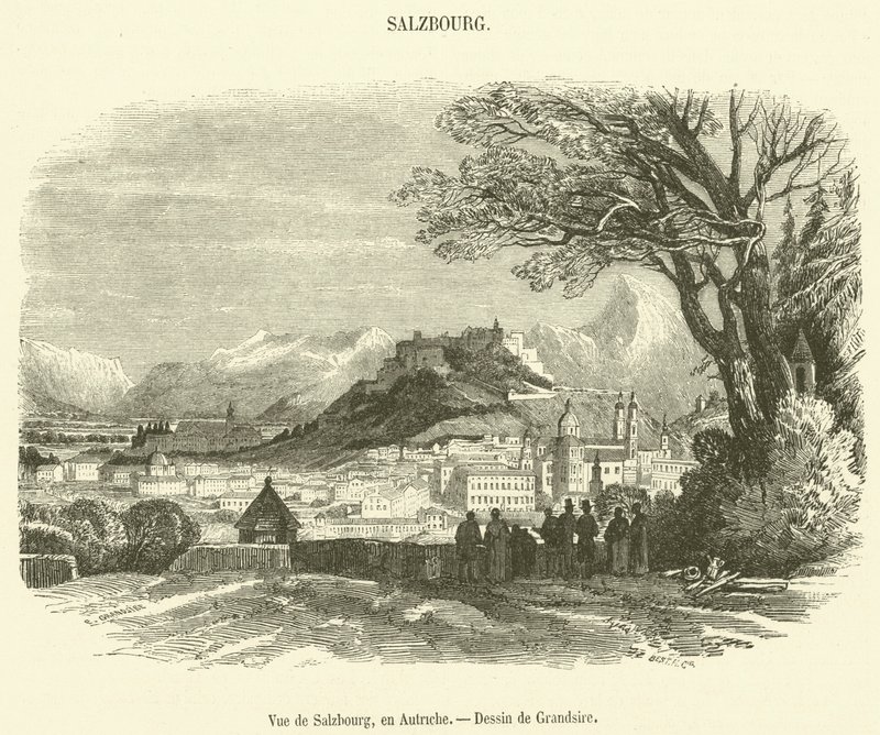 Widok Salzburga, Austria (grawerowanie) autorstwa French School