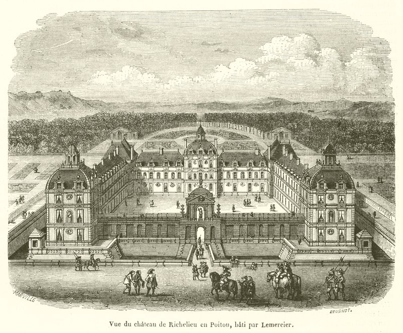 Widok zamku de Richelieu w Poitou, wybudowany przez Lemerciera (rycina) autorstwa French School