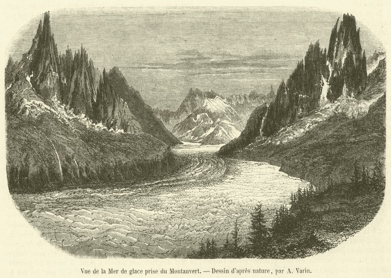 Widok Mer de Glace z Montanvert (rycina) autorstwa French School
