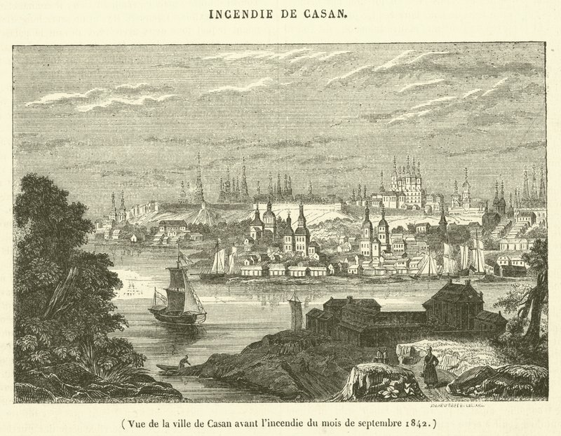 Widok miasta Casan przed pożarem we wrześniu 1842 r. (rycina) autorstwa French School