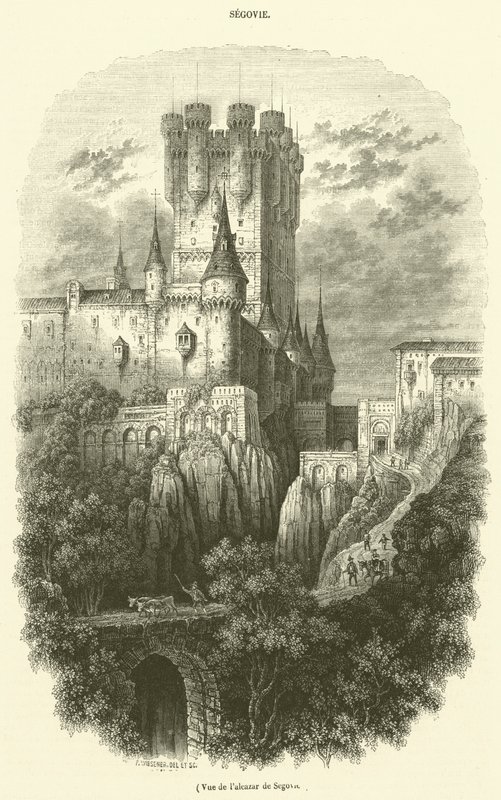 Widok na Alkazar w Segowii (rycina) autorstwa French School