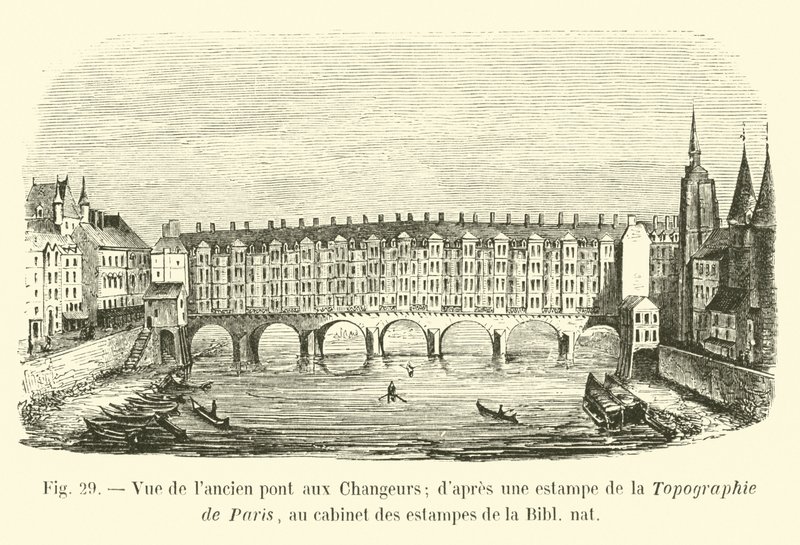 Widok na stary most Changers; wg ryciny z Topografii Paryża, w gabinecie druków Biblijnej Nat autorstwa French School