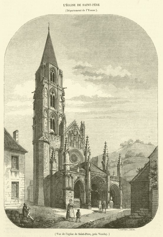 Widok kościoła Saint-Pere koło Vezelay (rycina) autorstwa French School