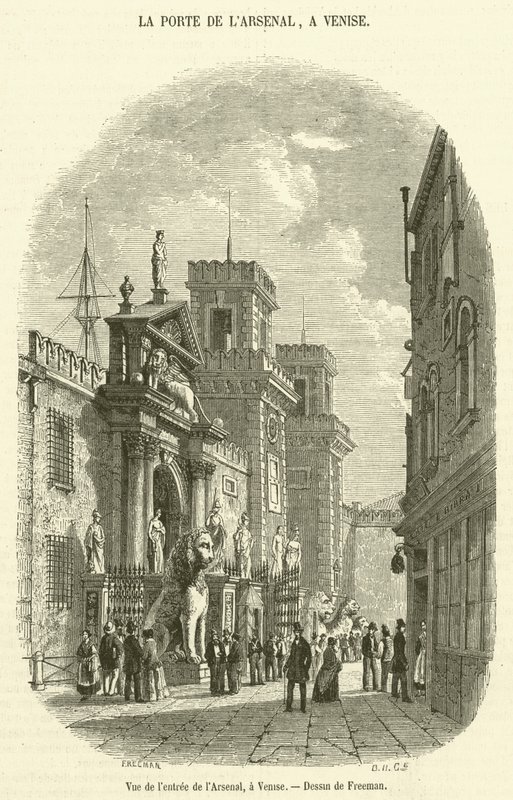 Widok wejścia do Arsenału w Wenecji (rycina) autorstwa French School