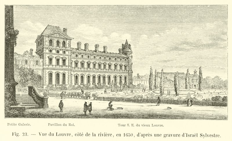 Widok na Luwr, Cote de la Riviere, w 1650, według ryciny Israela Sylvestre autorstwa French School