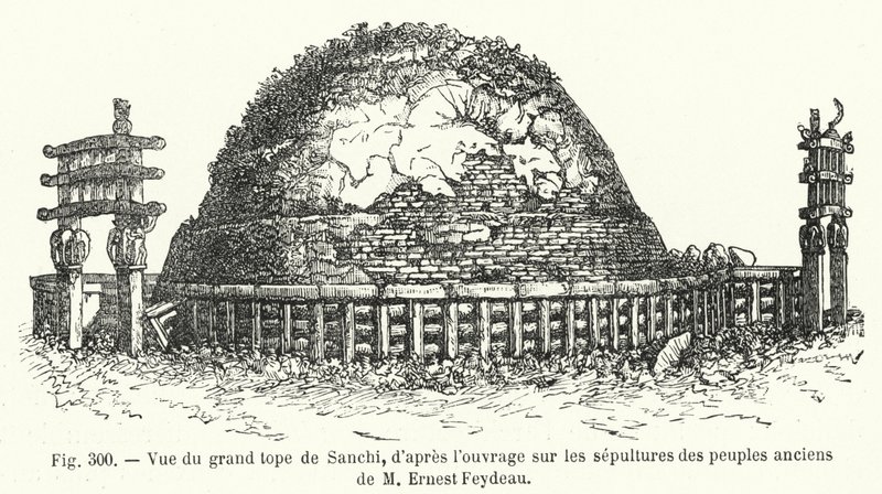 Widok wielkiego szczytu Sanchi, z dzieła o grobowcach starożytnych ludów autorstwa Ernesta Feydeau (rycina) autorstwa French School