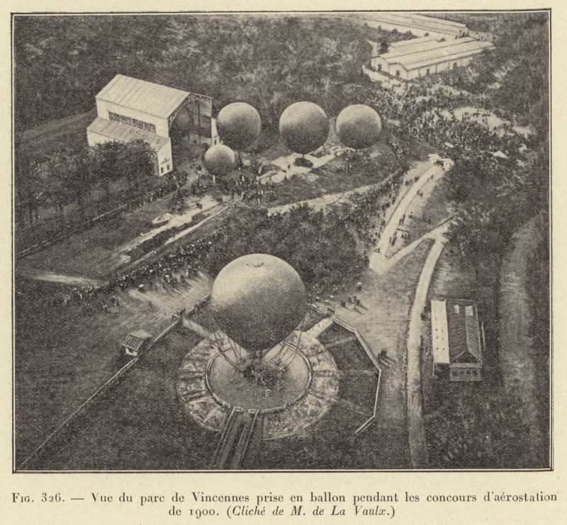 Widok na Parc de Vincennes z balonu podczas zawodów balonowych w 1900 r. autorstwa French School