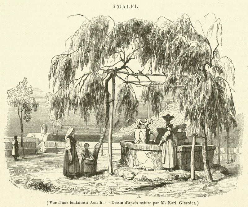 Widok na fontannę w Amalfi (grawerunek) autorstwa French School