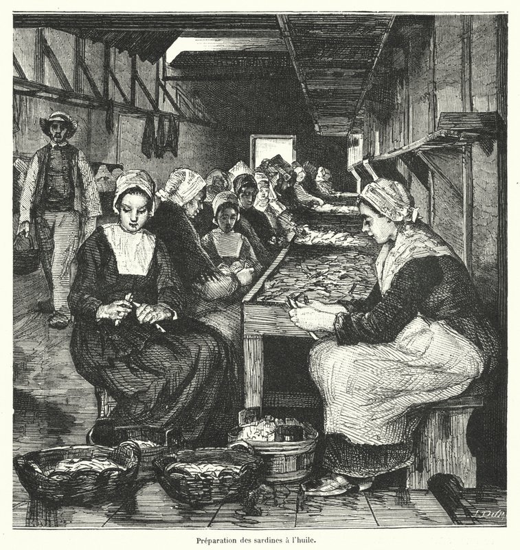 Kobiety przygotowujące sardynki (grawerowanie) autorstwa French School
