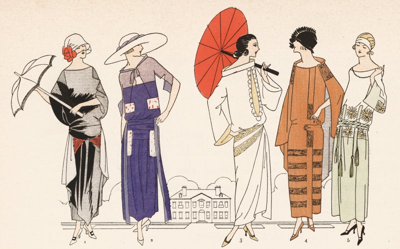 Moda damska z lat dwudziestych (kolorowa litografia) autorstwa French School
