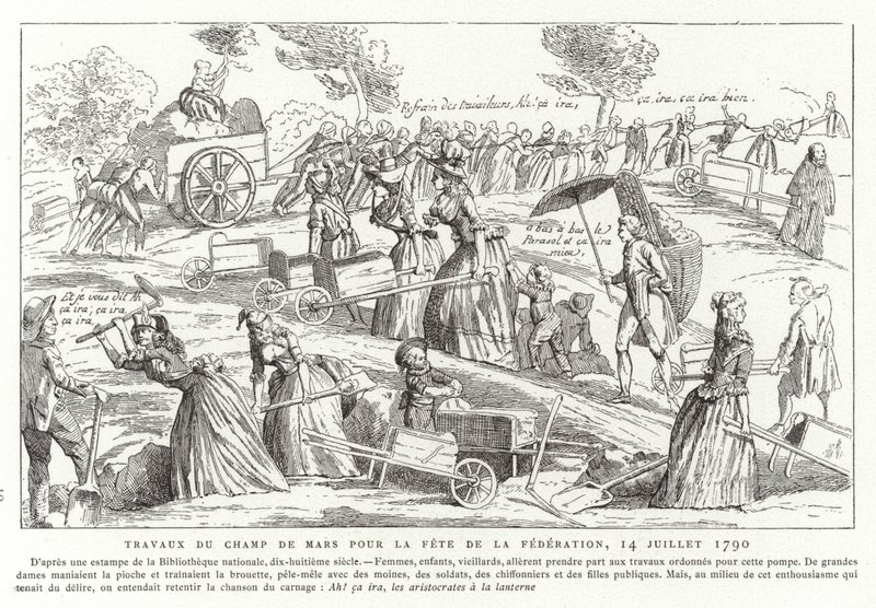 Prace na Polu Marsowym w ramach przygotowań do Fete de la Federation, Paryż, Rewolucja Francuska, 14 lipca 1790 autorstwa French School
