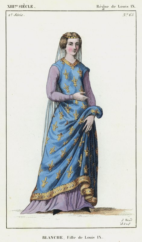 XIII wiek, panowanie Ludwika IX, Blanche, córka Ludwika IX (kolorowa grawerunek) autorstwa French School