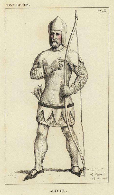 XIV Siecle, Archer (kolorowy grawerunek) autorstwa French School