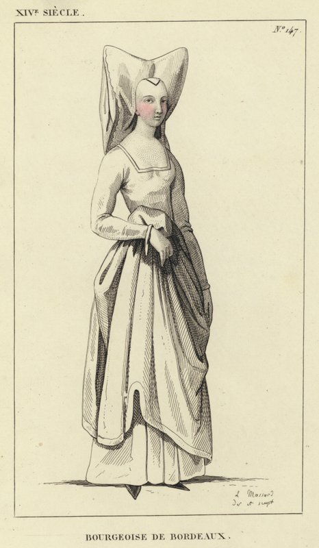 XIV w., Burżuazja z Bordeaux (kolorowa grawerunek) autorstwa French School