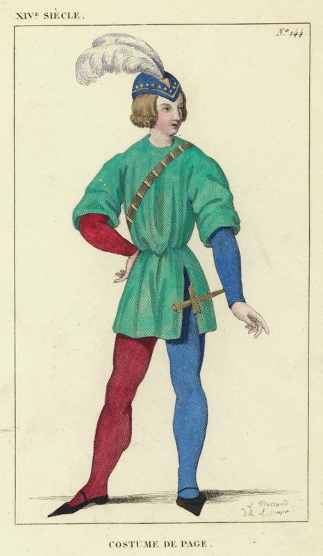 XIV Siecle, Costume de Page (kolorowa grawerunek) autorstwa French School