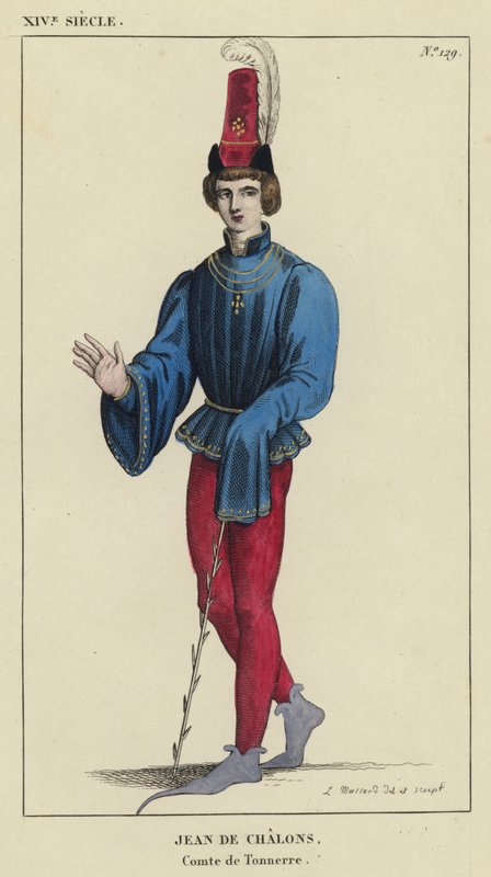XIV wiek, Jean de Chalons, hrabia Tonnerre (kolorowa grawerunek) autorstwa French School