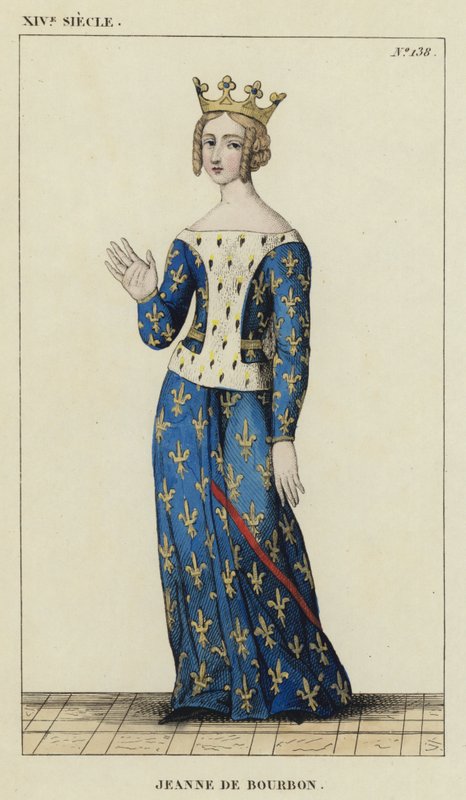 XIV w. Joanna Burbonowa (kolorowa rycina) autorstwa French School