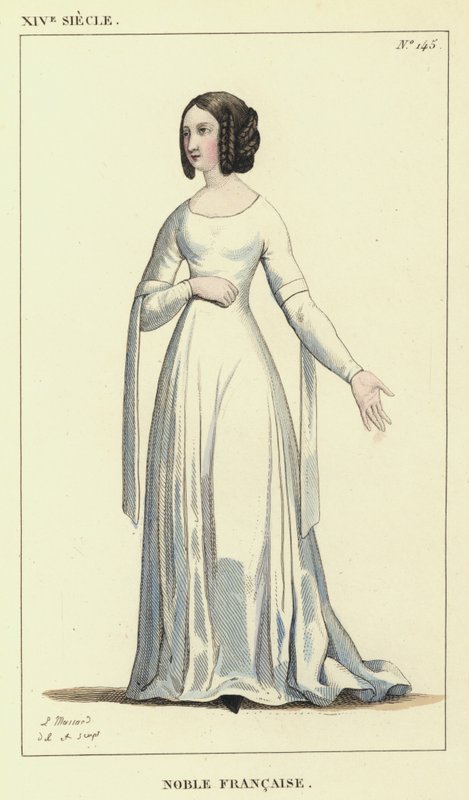 XIV Siecle, Noble Francaise (kolorowy grawerunek) autorstwa French School