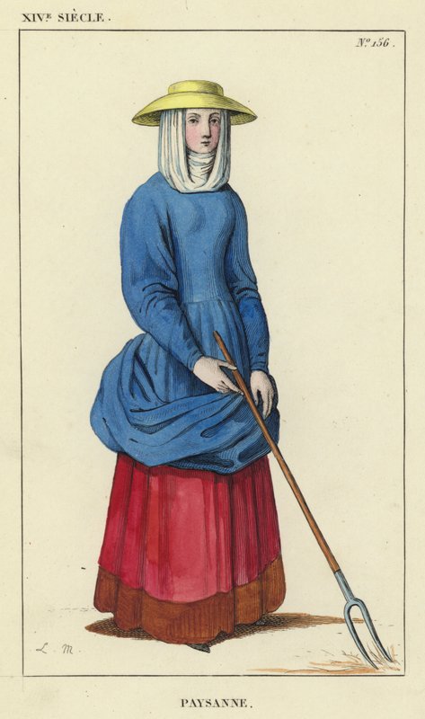 XIV w. Chłopka (kolorowa rycina) autorstwa French School