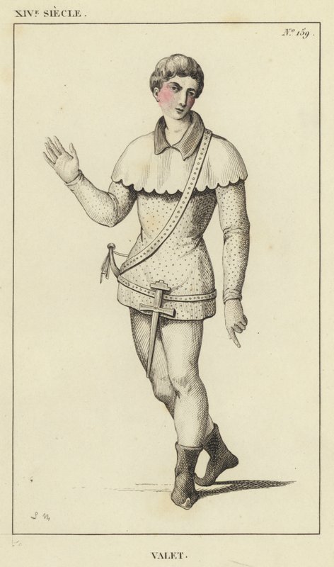 XIV Siecle, Valet (kolorowy grawerunek) autorstwa French School