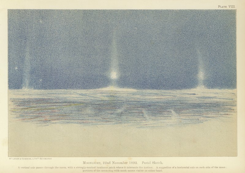 Moonlight, 22 listopada 1893, szkic pastelowy (kolor lito) autorstwa Fridtjof Nansen