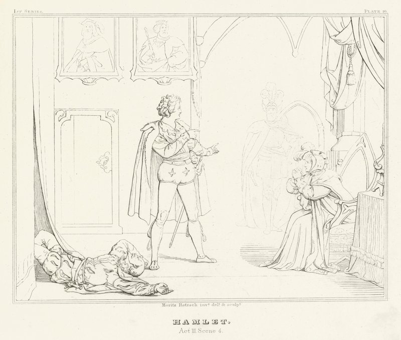 Hamlet, akt III, scena 4 (rycina) autorstwa Friedrich August Moritz Retzsch