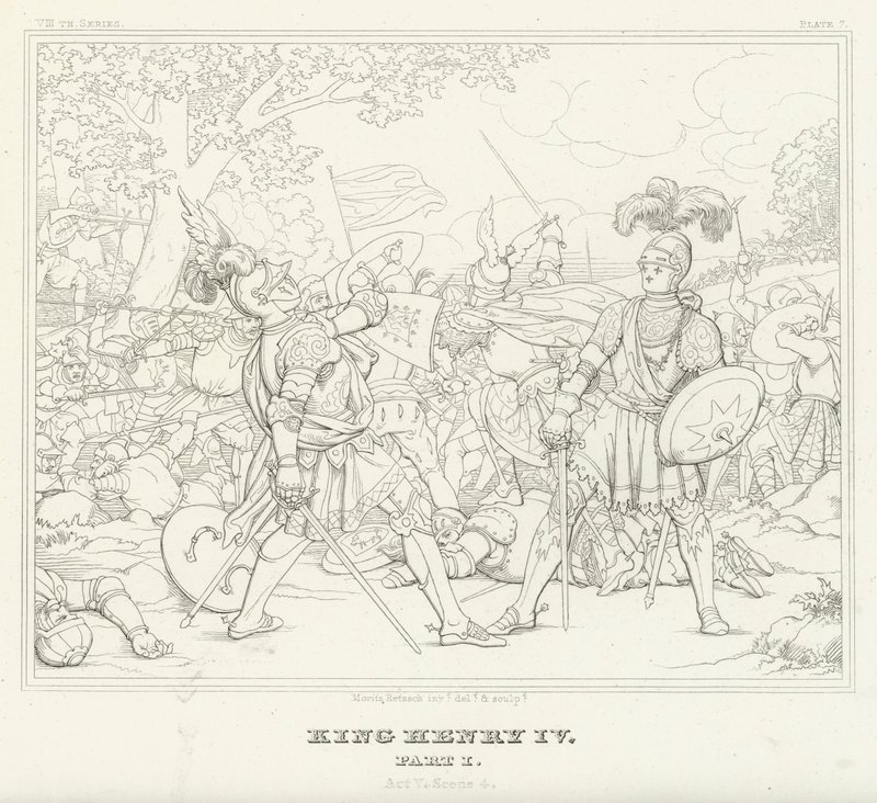 Król Henryk IV, część I, akt V, scena 4 (rycina) autorstwa Friedrich August Moritz Retzsch