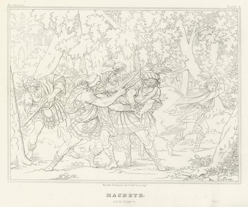 Makbet, akt III, scena 3 (rycina) autorstwa Friedrich August Moritz Retzsch