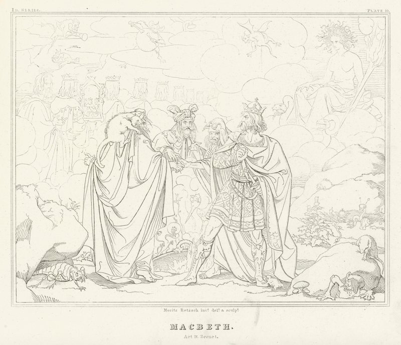 Makbet, akt IV, scena 1 (rycina) autorstwa Friedrich August Moritz Retzsch
