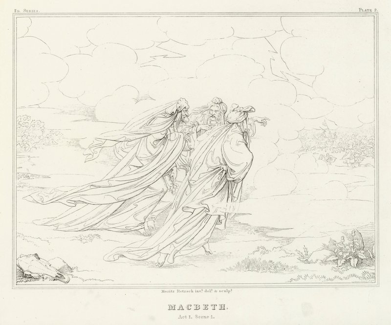 Makbet, akt I, scena 1 (rycina) autorstwa Friedrich August Moritz Retzsch