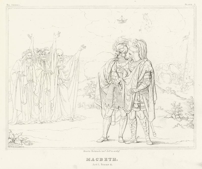 Makbet, akt I, scena 3 (rycina) autorstwa Friedrich August Moritz Retzsch